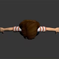 Animated Female Character Wearing Red White Striped Shirt And Blue Denim Skirt With Brown Hair