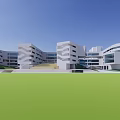 Modern Campus Architecture With Sports Field Running Track And Green Lawn