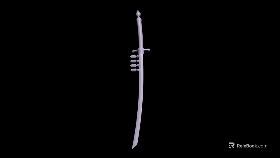 Traditional Long Sword With Decorative Handle And Metal Sheath Design 3d model 