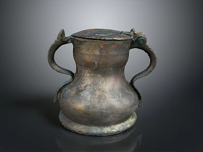Ancient Bronze Sculpture Vessel With Carved Handles And Ornate Design Details 3d model