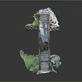 Stone Arch Bridge Model with Stone Steps Arch Structure and Green Plants 3d model