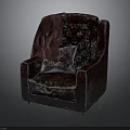 Vintage Burgundy Velvet Armchair With Patterned Pillow And Wooden Legs