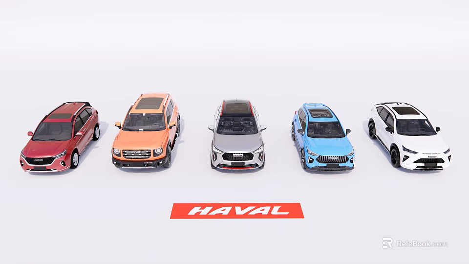 HAVAL Car Models with Assorted Colors Displayed in Lineup on White Background 3d model