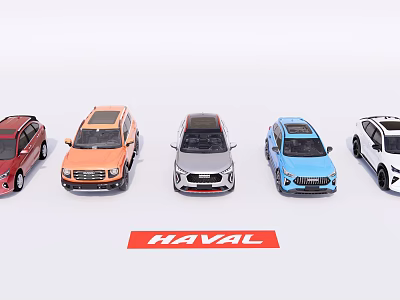 HAVAL Car Models with Assorted Colors Displayed in Lineup on White Background 3d model