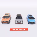 HAVAL Car Models with Assorted Colors Displayed in Lineup on White Background 3d model