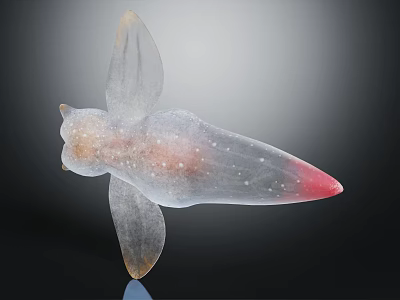 Unique Reptile With Transparent Body Wings Red Tip Speckled Texture On Dark Background 3d model