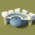 Modern Architectural Model With Circular Blue Dome And White Surrounding Blocks 3d model