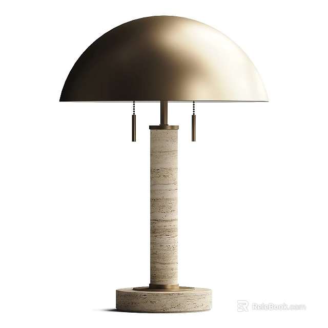 Modern Table Lamp With Golden Dome Shade And Textured Column Base 3d model