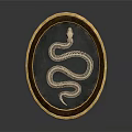 Elegant Oval Wall Decor with Golden Border and Silver Snake Design on Dark Background
