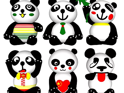 Cute Panda Dolls Collection With Various Outfits Expressions And Accessories 3d model