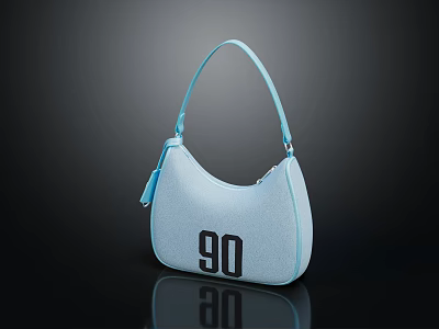 Stylish Light Blue Handbag With Strap Number 90 And Tassel Detail 3d model