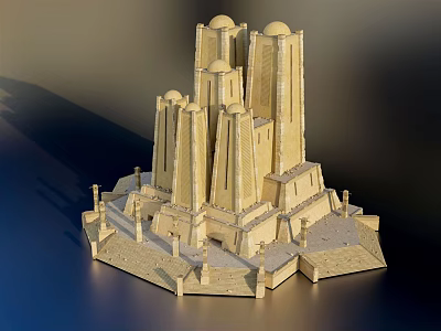 Intricate Ancient Architecture Model Featuring Multiple Towers And Domes On Detailed Pedestal With Decorative Columns 3d model