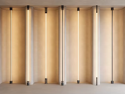 Minimalist Modern Wall Design With Vertical Beige Panels And Illuminated Strip Lights 3d model