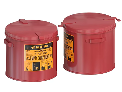 Industrial Equipment Red Justrite Waste Containers With Yellow Empty Every Night Warning Labels 3d model