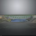 Detailed Green Bridge Model Spanning Canyon With Blue Water And Rocky Mountainsides