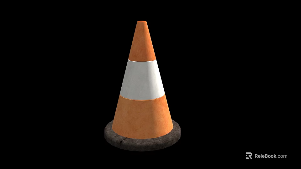 Orange And White Striped Traffic Cone For Road Safety With Base 3d model 