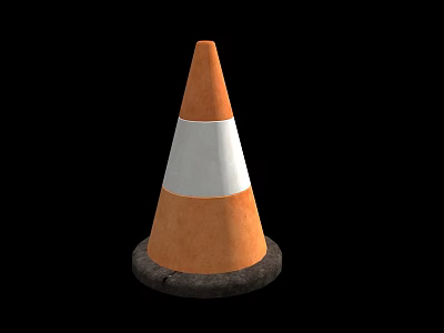 Orange And White Striped Traffic Cone For Road Safety With Base 3d model