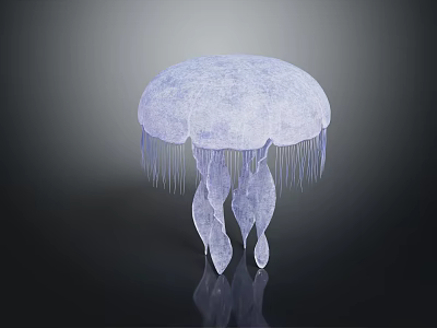 Translucent Purple Jellyfish With Umbrella Shaped Body And Long Tentacles Against Dark Background With Reflection 3d model