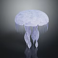 Translucent Purple Jellyfish With Umbrella Shaped Body And Long Tentacles Against Dark Background With Reflection