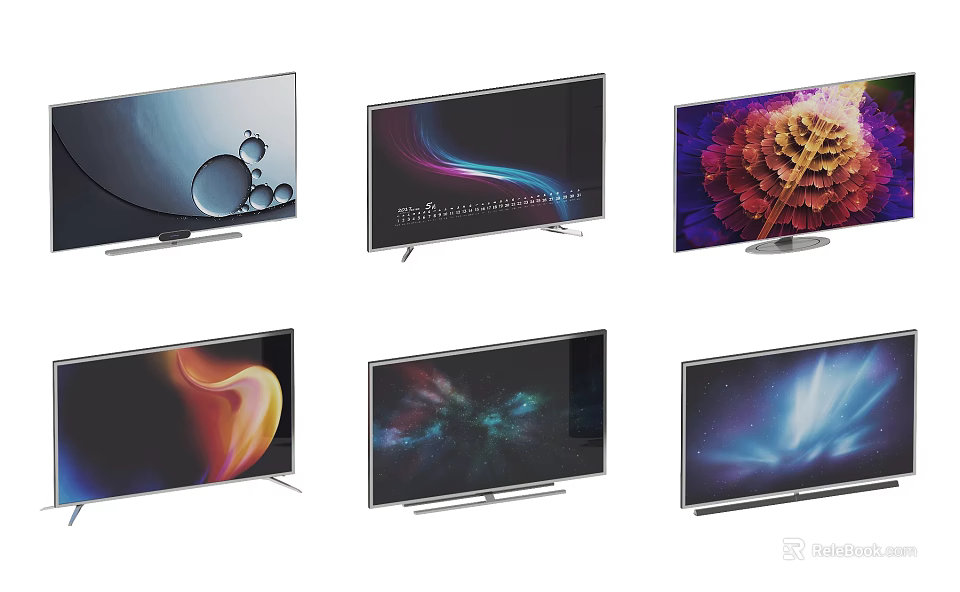 Various Modern Design TVs with Vibrant Screen Displays and Diverse Visual Patterns 3d model 