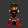 Traditional Architecture Scenery Featuring Red and Gold Pagoda with Black Roof Steps and Golden Decorations