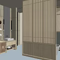 Modern Hotel Guest Room Interior With Comfortable Sofa Coffee Table King Bed And Curtains 3d model