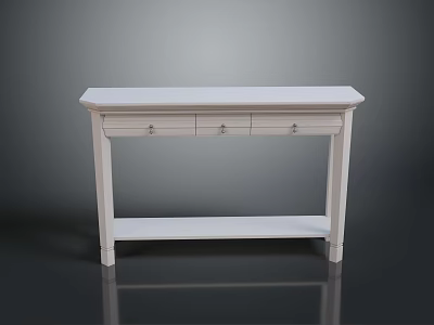 White Console Table With Three Drawers And Lower Shelf Simple Design 3d model
