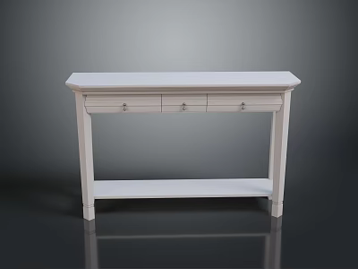White Console Table With Three Drawers And Lower Shelf Simple Design 3d model