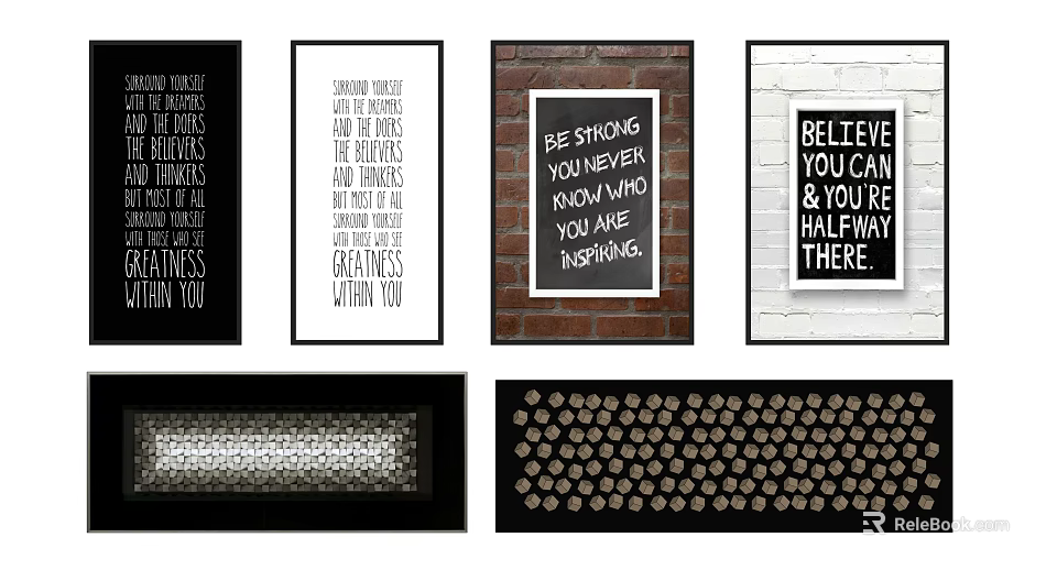 Motivational Quote Wall Art Prints With Black Frames And Brick Wall Decor 3d model 