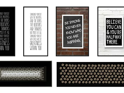 Motivational Quote Wall Art Prints With Black Frames And Brick Wall Decor 3d model