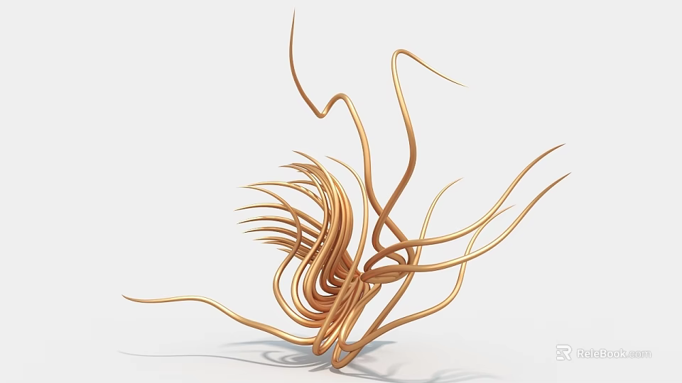 Abstract Golden Art Installation With Curved Lines And Sculptural Design 3d model 