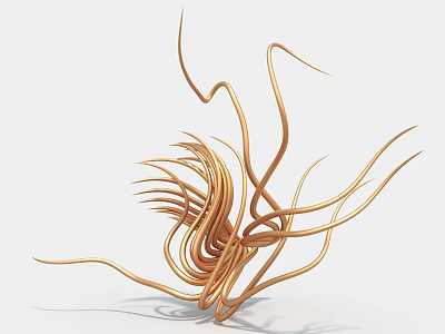 Abstract Golden Art Installation With Curved Lines And Sculptural Design 3d model