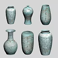 Elegant Traditional Ceramic Vases With Light Blue Green Floral Carved Decorative Patterns