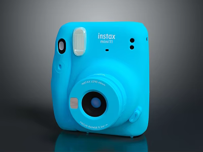 Blue Instax Mini Instant Photo Camera With Compact Design And Built In Flash 3d model