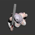 Game Movie Character With Grey Bun Hairstyle Glasses White Top Pink Shorts And Brown Stockings
