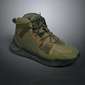 Olive Green High Top Shoes With Orange Laces Textile Upper And Thick Sole
