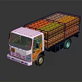 White And Orange Truck Carrying Stacked Orange Barrels In Open Bed