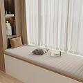 Modern Indoor Window Bench With Upholstered Cushion White Curtains And Decorative Pillows