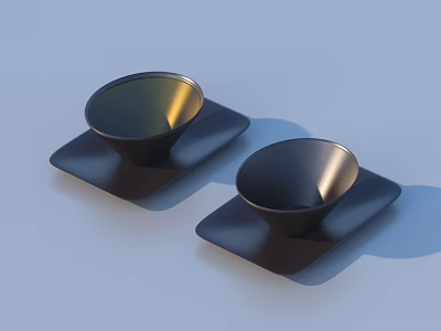 Stylish Black Bowls On Square Trays As Essential Daily Living Items 3d model