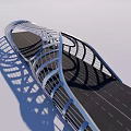 Modern Curved Bridge With Streamlined Arch Structure And Metal Frame Under Clear Blue Sky 3d model