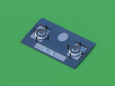 Modern Kitchen Gas Cooktop With Two Burners And Control Knobs On Black Surface 3d model