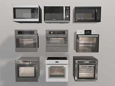 Assorted Kitchen Appliances Collection With Microwaves And Ovens Of Different Designs 3d model