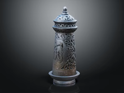 Carved Column Design Metal Decorative Ornament Set In Vintage Style With Floral Patterns 3d model
