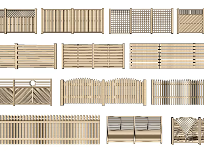 Various Wooden Fence Designs With Lattice Panels Slatted Structures And Scalloped Tops 3d model