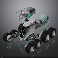 White Sci Fi Robotic Explorer With Sensor Antenna And Spherical Mechanical Creature