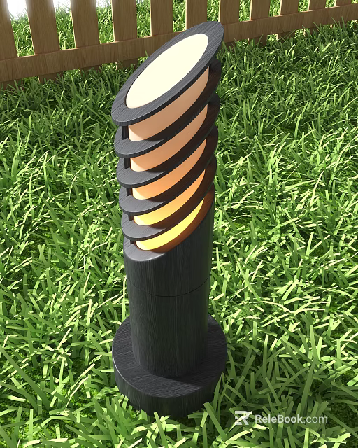Outdoor Light with Spiral Design and Warm Glow in Green Grass Garden 3d model 