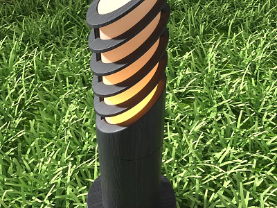Outdoor Light with Spiral Design and Warm Glow in Green Grass Garden 3d model