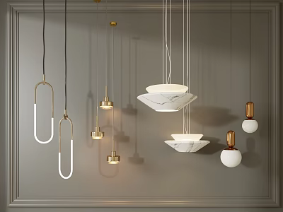 Elegant Modern Pendant Lights With Multiple Designs Marble Shades And Gold Accents 3d model