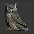 Realistic Owl Sculpture With Detailed Feathers Yellow Eyes And Perched Design