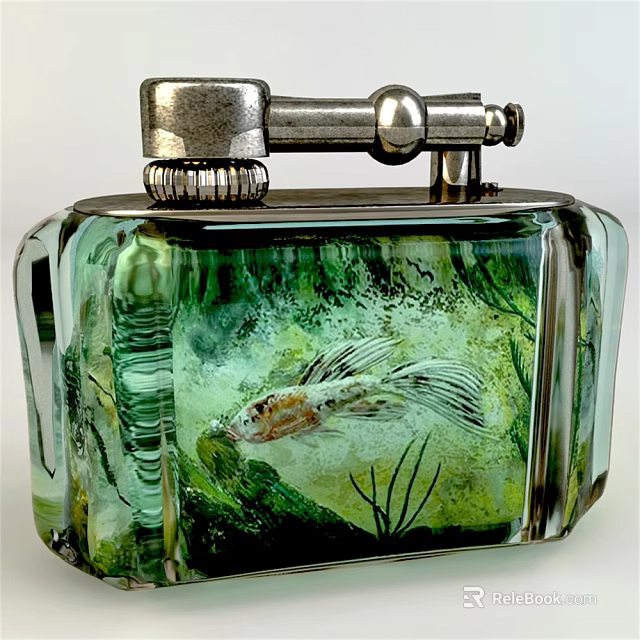 Small Glass Fish Tank With Unique Design Betta Fish Green Aquatic Plants And Decor 3d model 